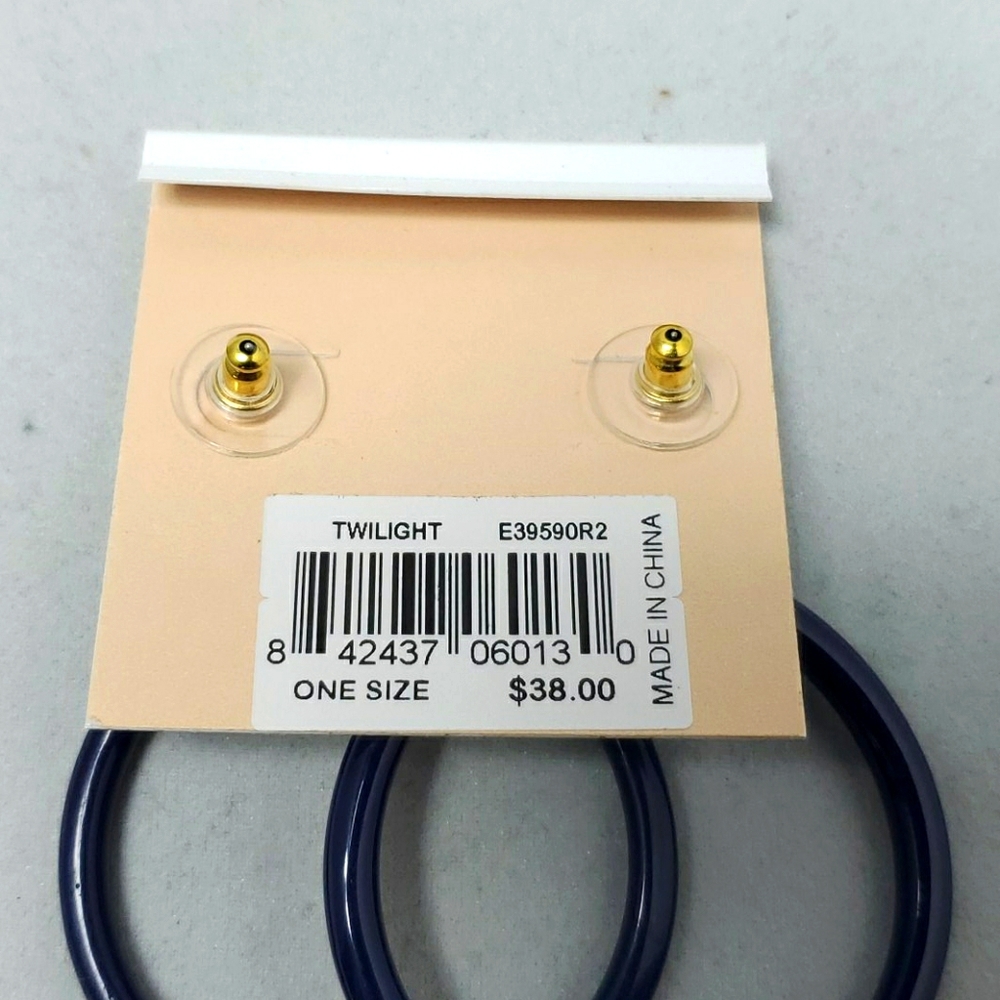 Rebecca Minkoff Gold Blue Front Hoop Earrings - Picture 2 of 2
